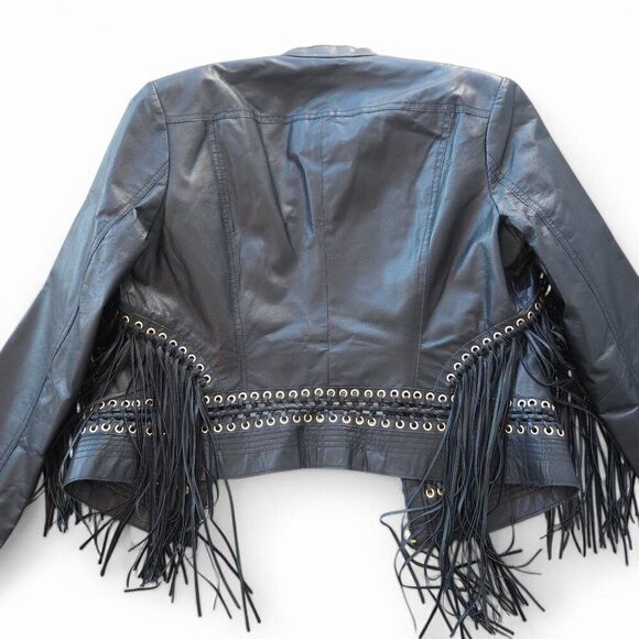 G.I.L.I Got it Love It Fringe Leather Motorcycle Jacket Black Women's 10 - Picture 5 of 10